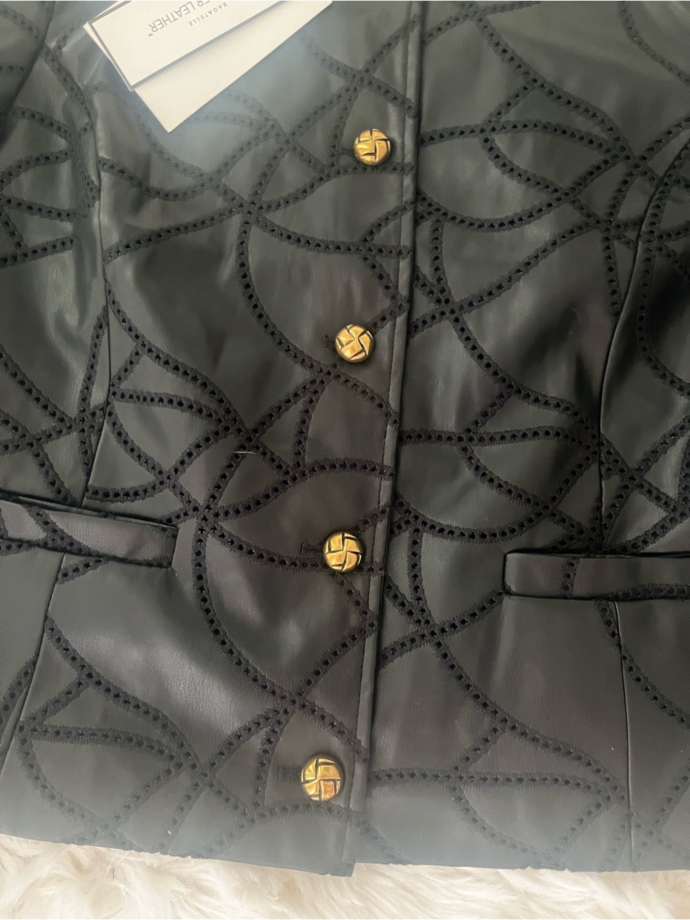 New bagatelle Black Patterned Leather Jacket with Gold Buttons size L - Picture 9 of 15